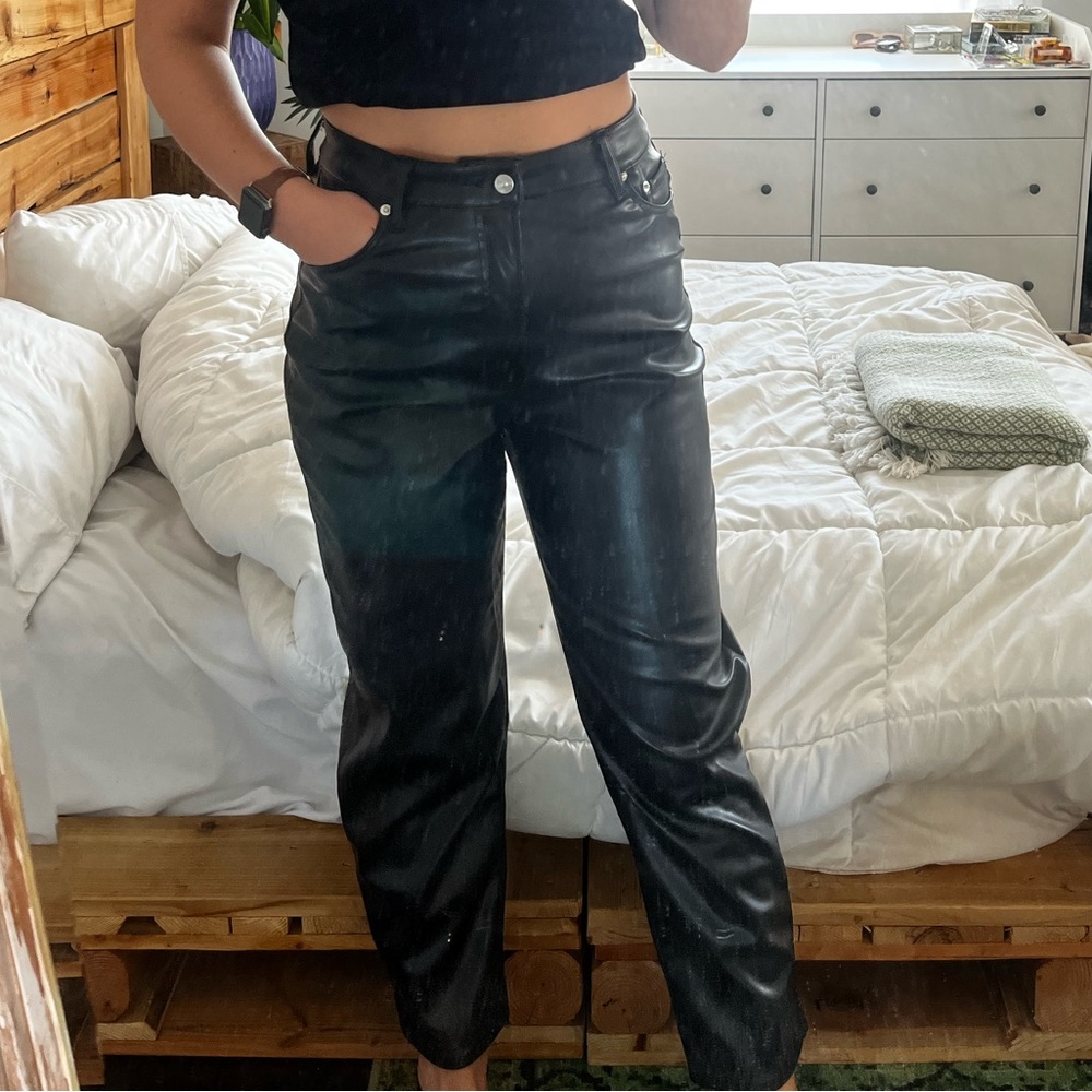 Black Leather Trousers with Pockets